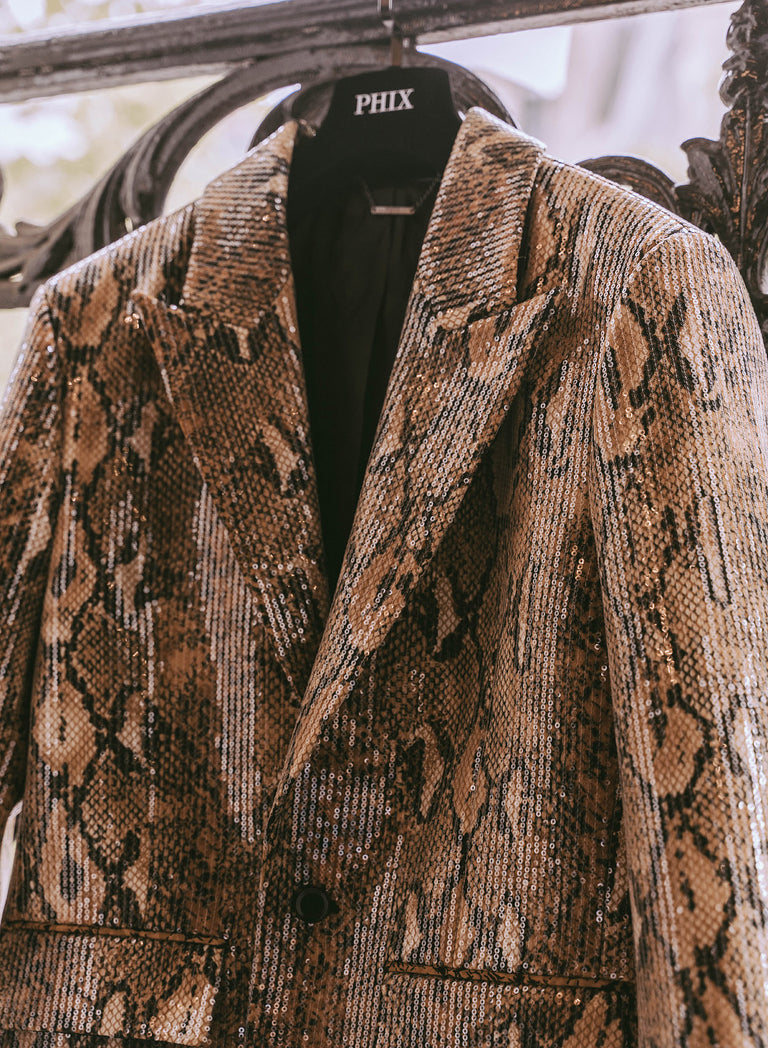 Brown Snake Effect Sequin Blazer