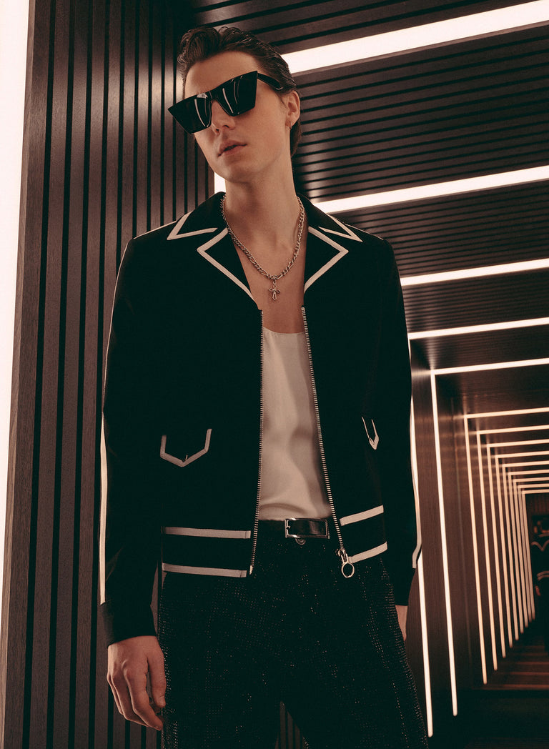 Black 70's Striped Trim Cropped Jacket