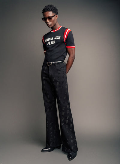 Phix X Rolling Stones Denim Rhinestone Tongue Denim Flares