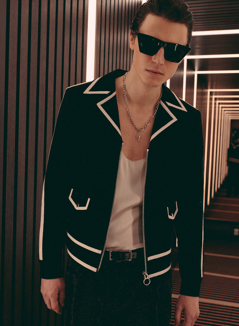 Black 70's Striped Trim Cropped Jacket