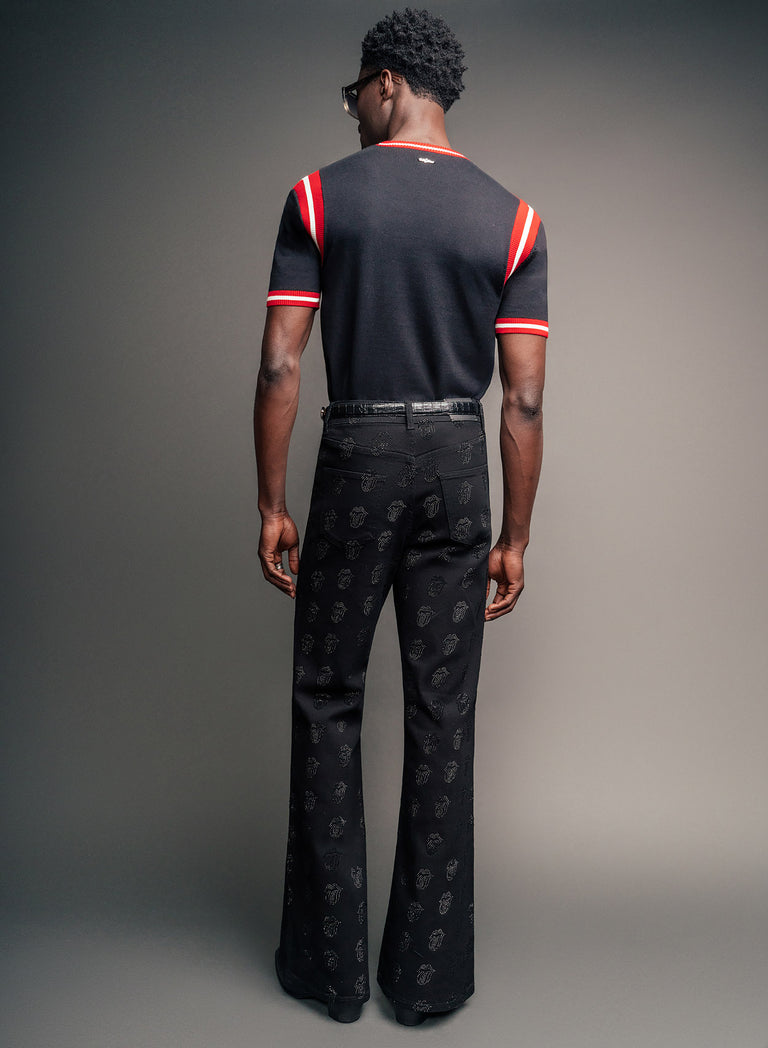 Phix X Rolling Stones Denim Rhinestone Tongue Denim Flares