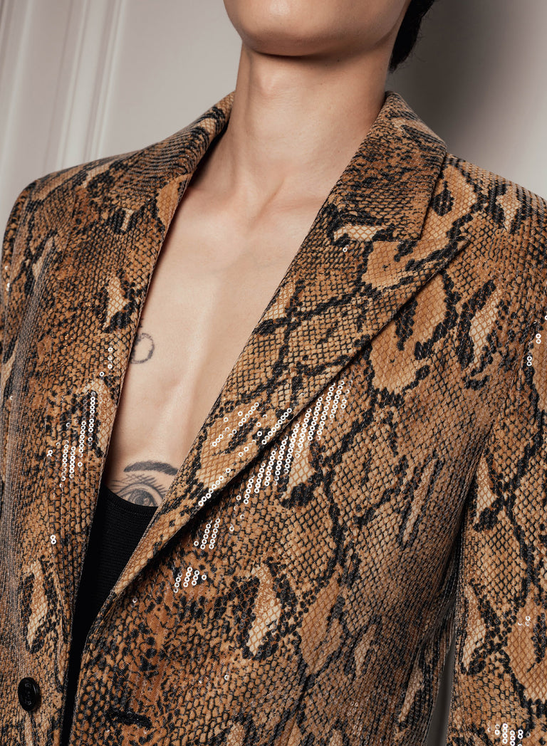 Brown Snake Effect Sequin Blazer