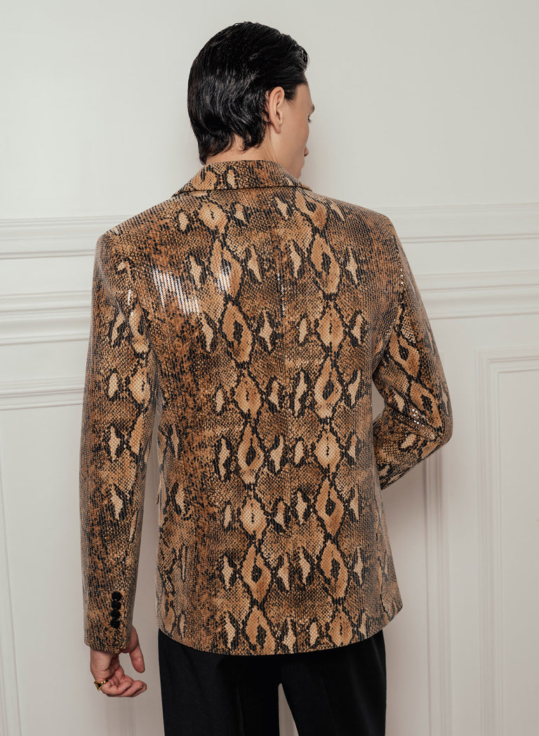 Brown Snake Effect Sequin Blazer