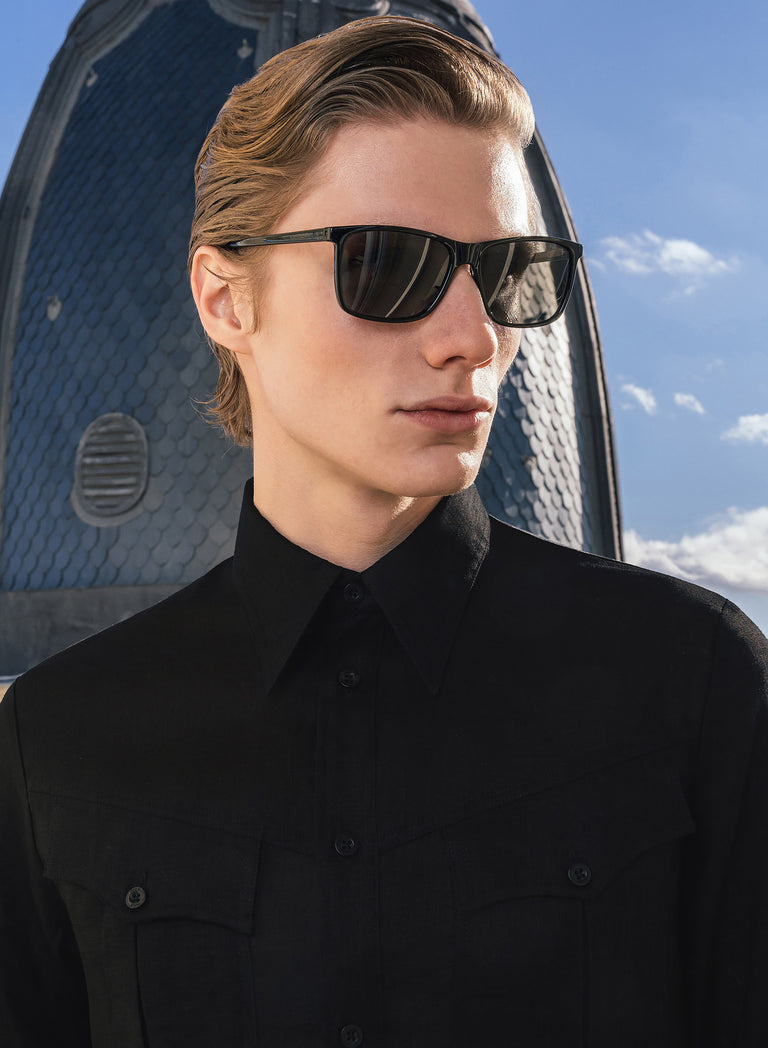 Black Pure Linen Western Pocket Shirt