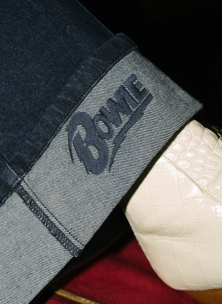 Phix X David Bowie Women's High Waisted Indigo Turn-Up Flared Jeans