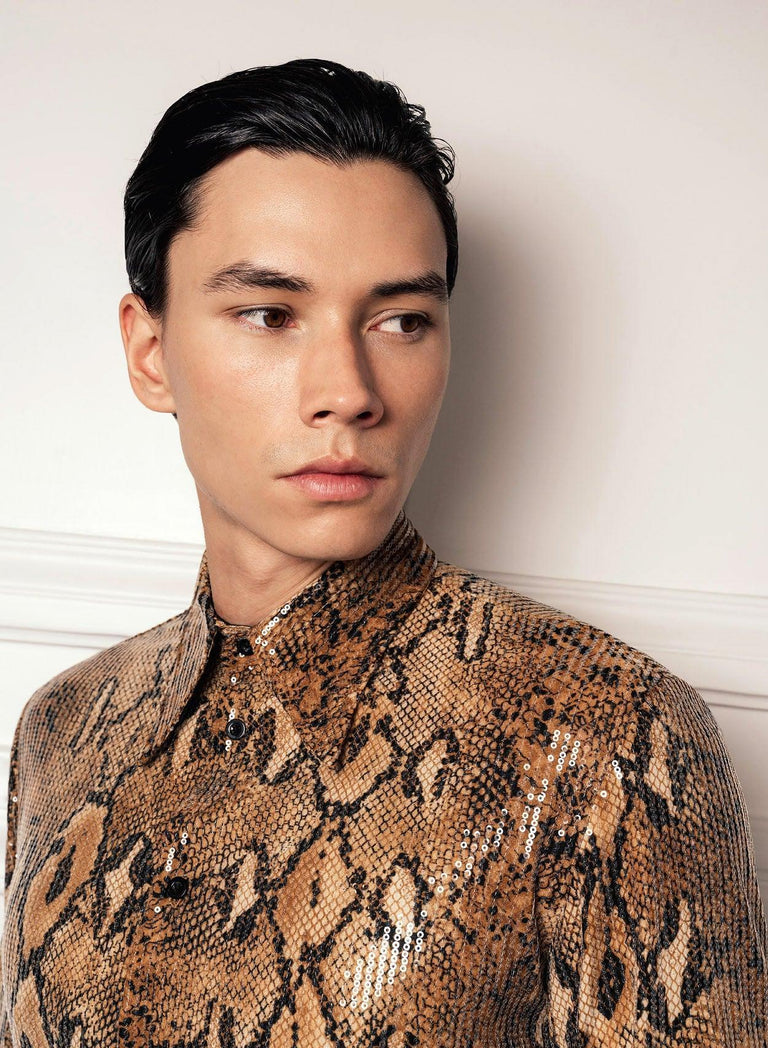 Brown Snake Effect Sequin Shirt