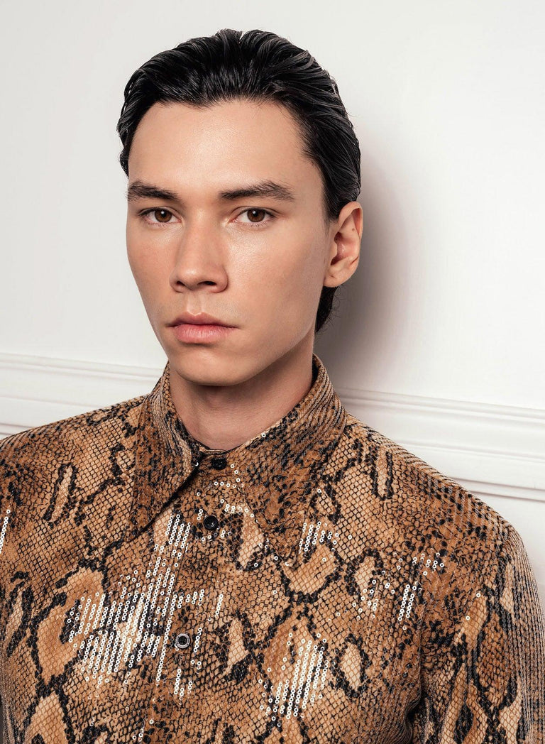 Brown Snake Effect Sequin Shirt