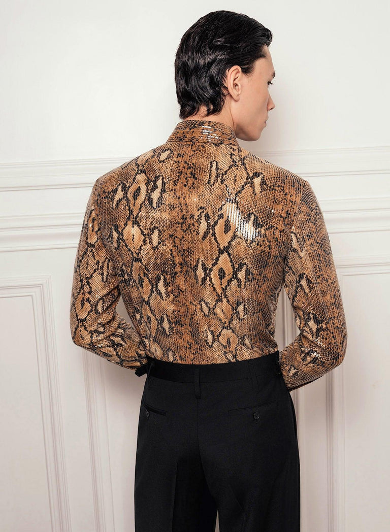 Brown Snake Effect Sequin Shirt