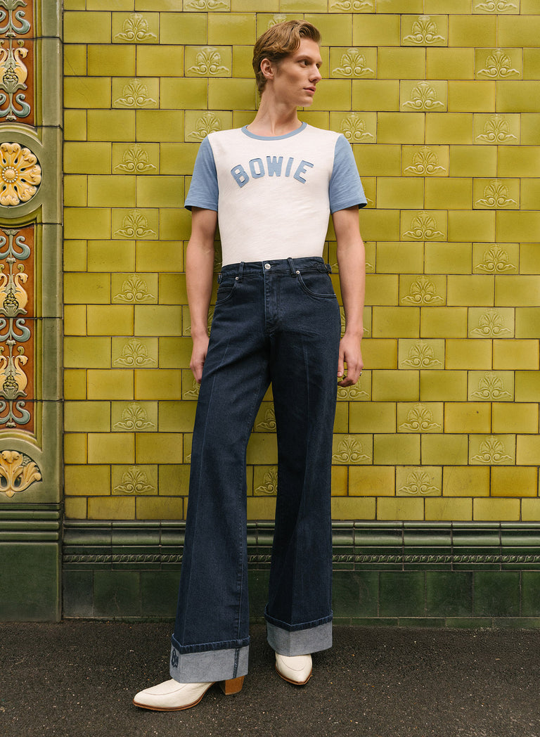Phix X David Bowie Men's High Waisted Indigo Turn-Up Flared Jeans