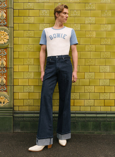 Phix X David Bowie Men's High Waisted Indigo Turn-Up Flared Jeans