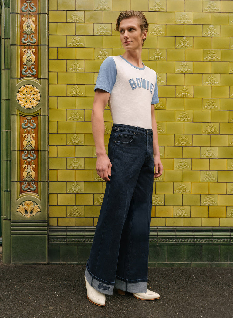 Phix X David Bowie Men's High Waisted Indigo Turn-Up Flared Jeans