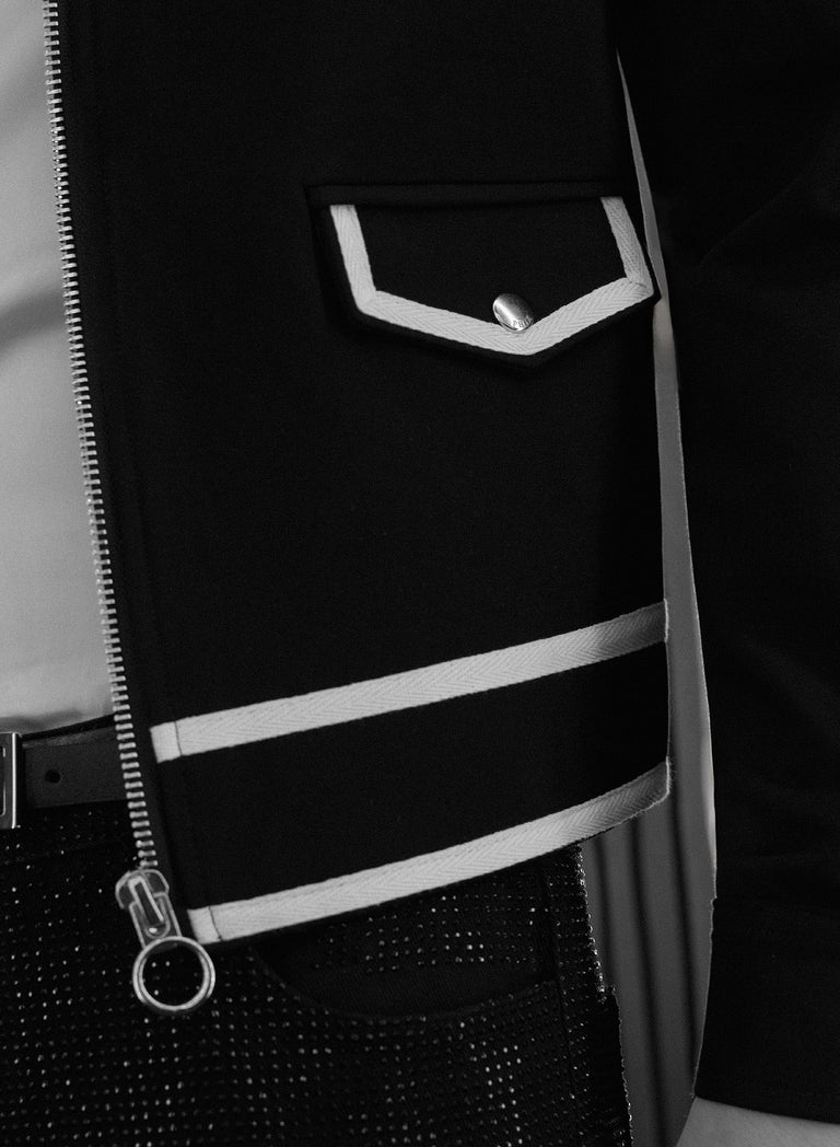 Black 70's Striped Trim Cropped Jacket