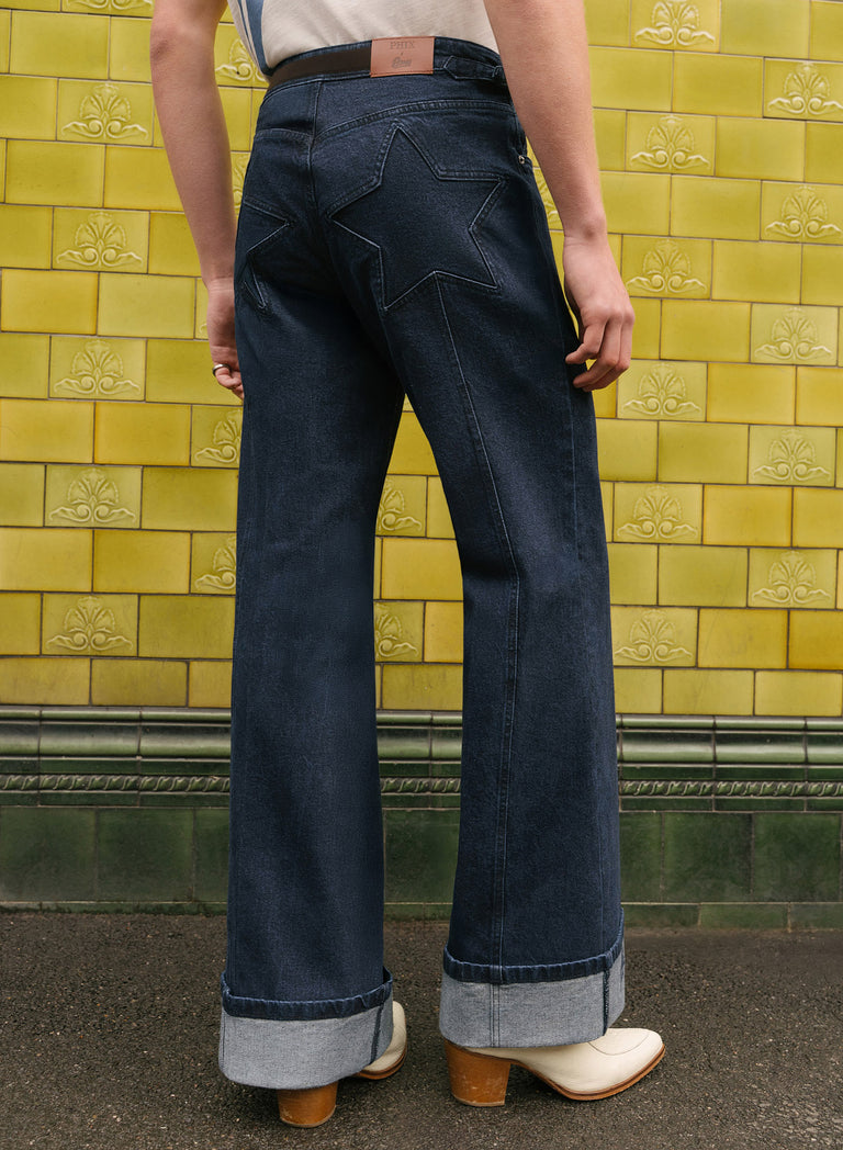 Phix X David Bowie Men's High Waisted Indigo Turn-Up Flared Jeans