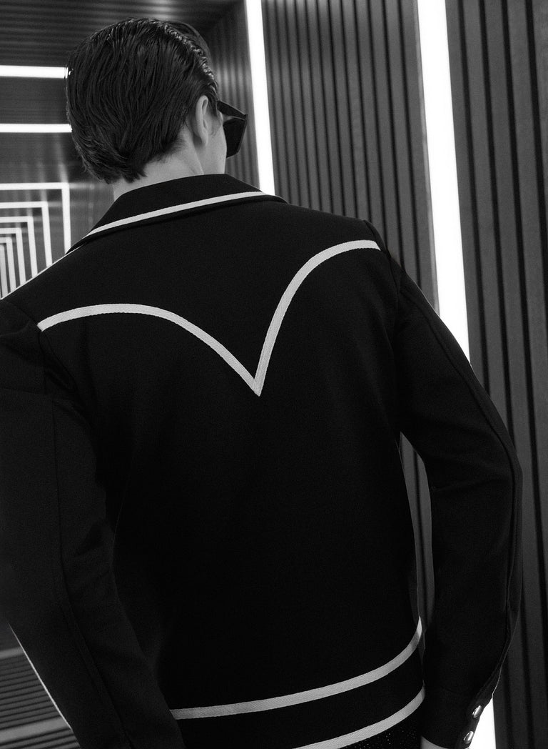 Black 70's Striped Trim Cropped Jacket