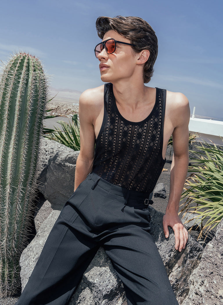 Black Lace Cotton Vest Shirt