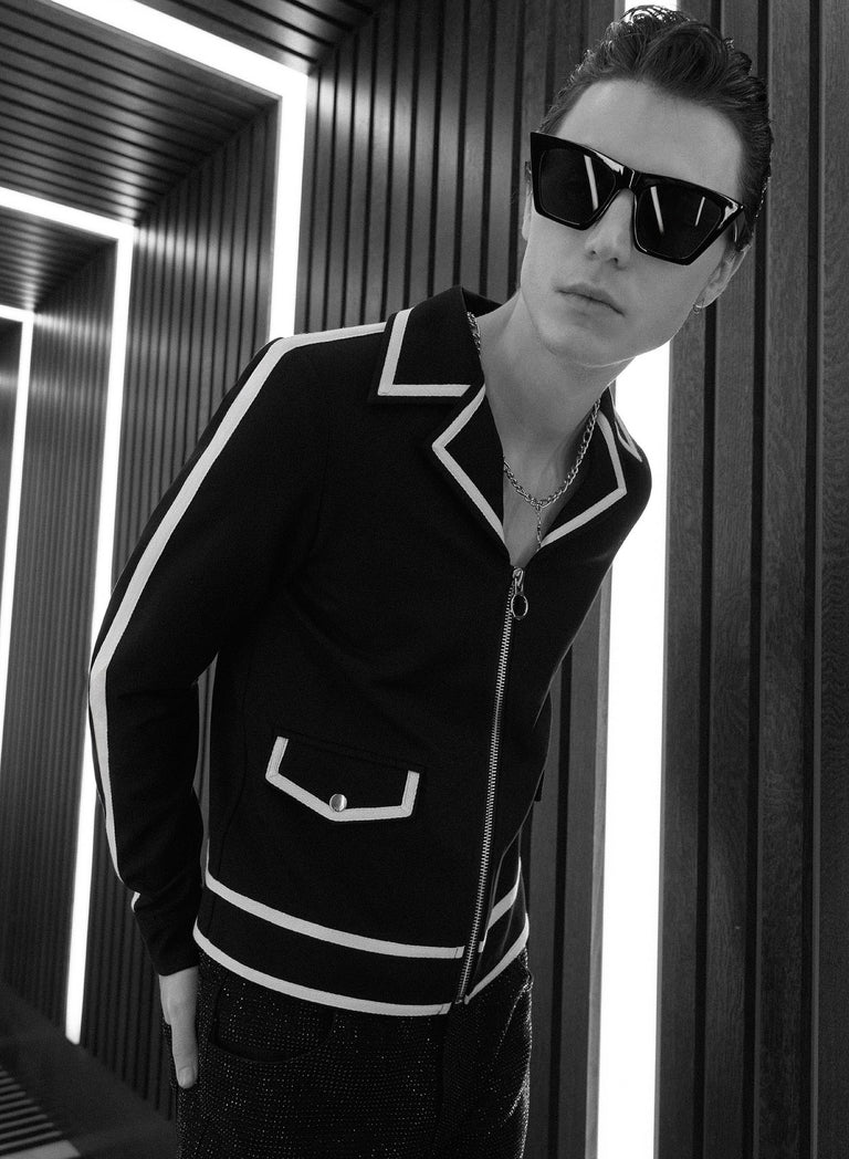 Black 70's Striped Trim Cropped Jacket