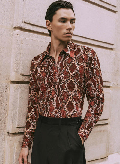 Red Snake Print Viscose Shirt