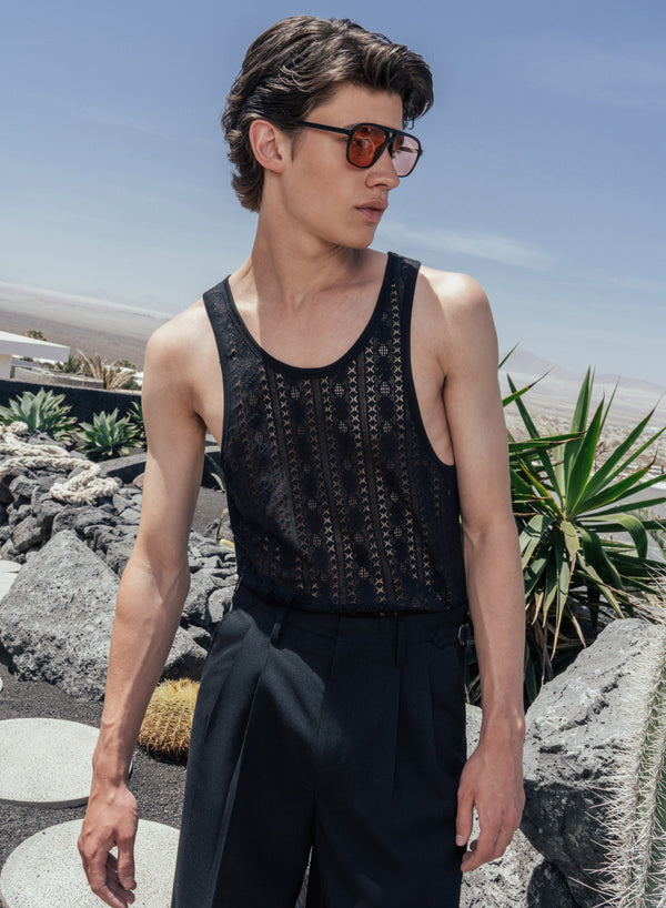 Black Lace Cotton Vest Shirt