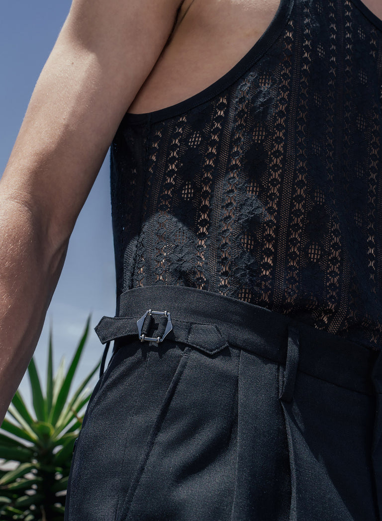 Black Lace Cotton Vest Shirt