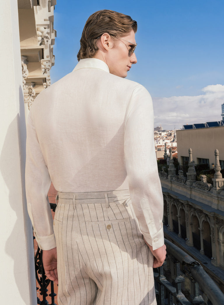 White Pure Linen Western Pocket Shirt