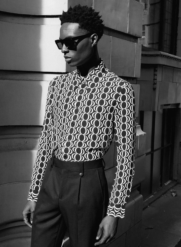 Black 60's Geometric Oversize Collar Viscose Shirt