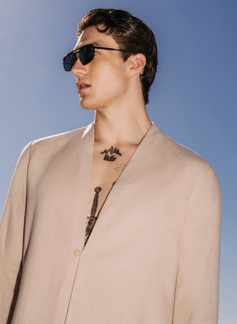 Ivory Linen Kimono Shirt