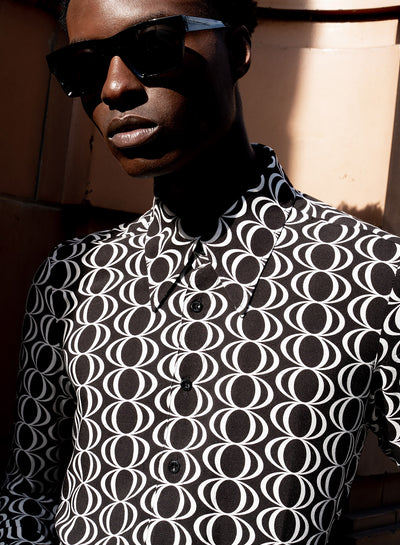 Black 60's Geometric Oversize Collar Viscose Shirt