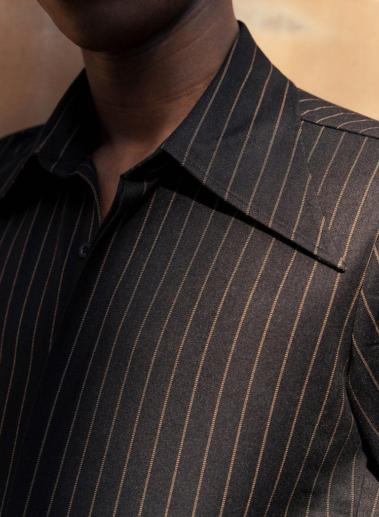 Black Pinstripe Dagger Collar Shirt