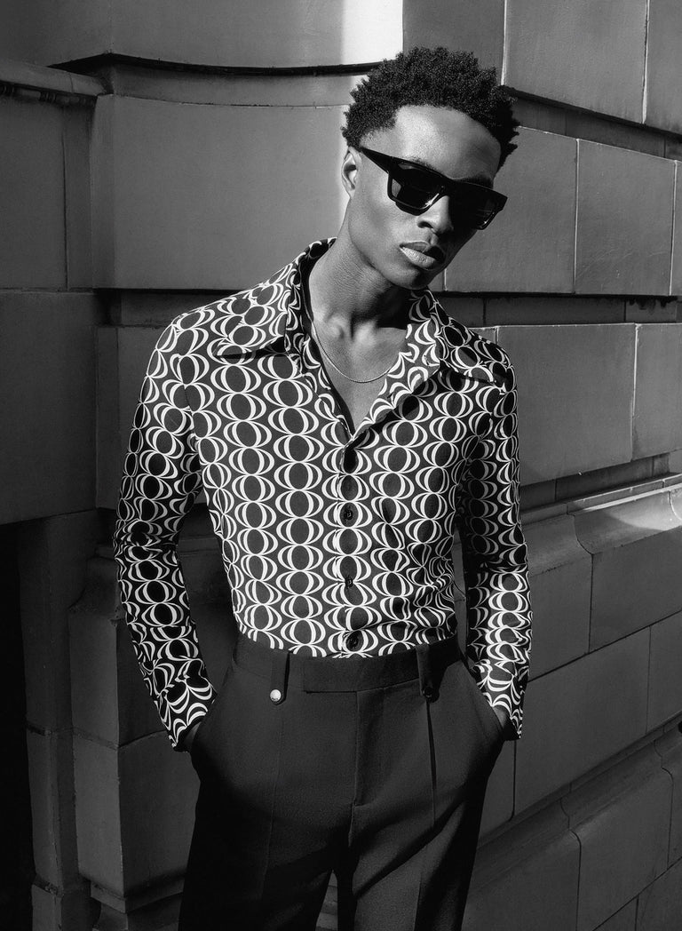 Black 60's Geometric Oversize Collar Viscose Shirt