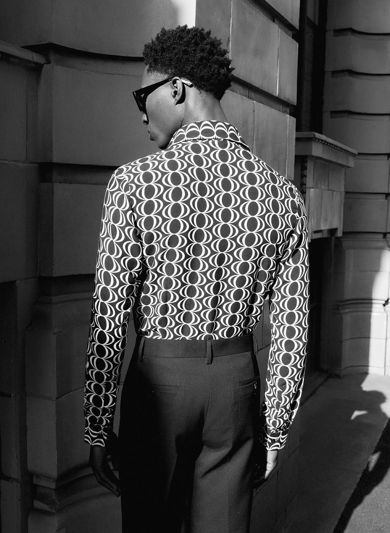 Black 60's Geometric Oversize Collar Viscose Shirt