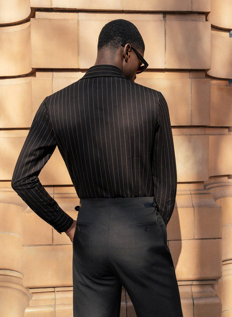 Black Pinstripe Dagger Collar Shirt
