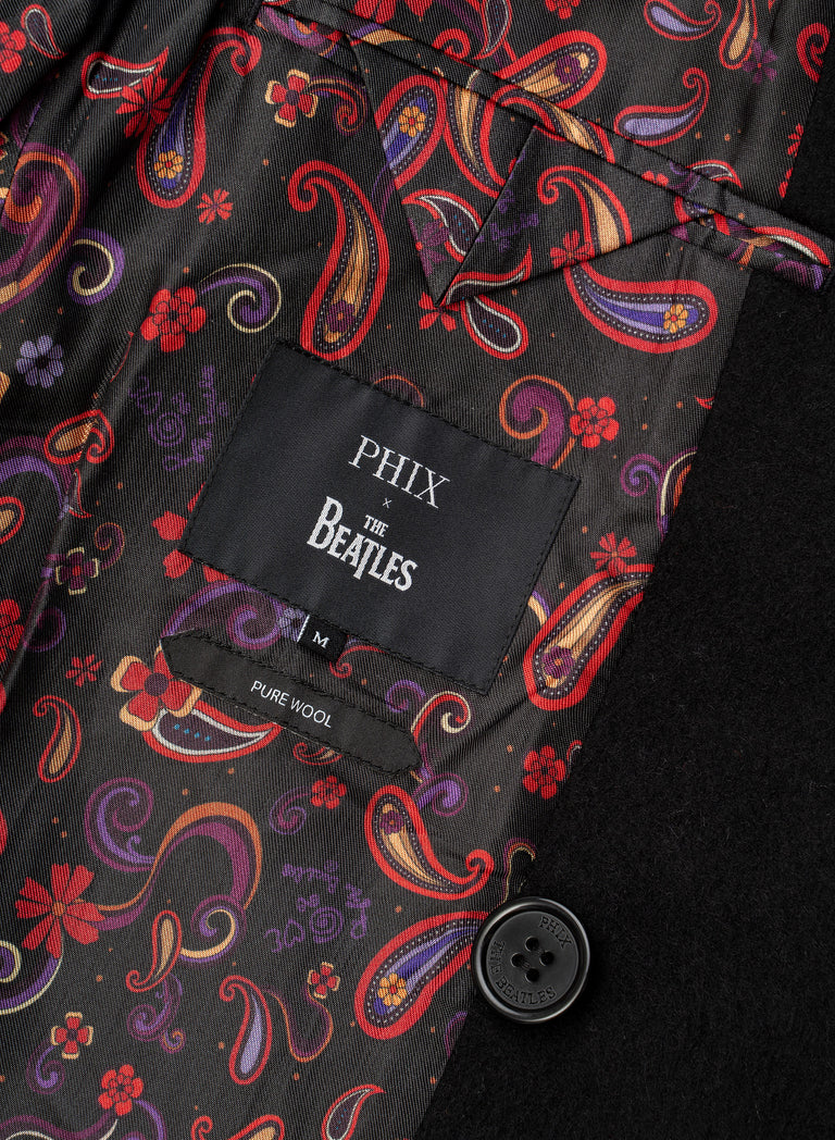 Phix X The Beatles Black Pure Wool Double Breasted Long Coat