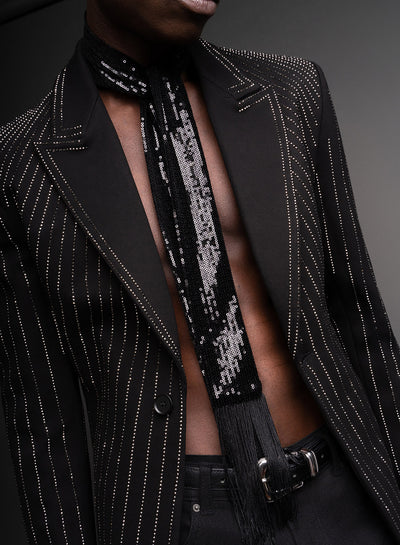 Black Sequin Tassel Scarf