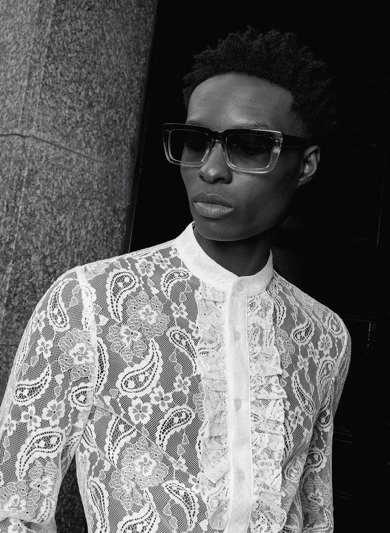 White Lace Paisley Ruffle Shirt