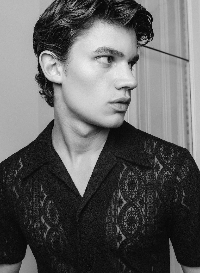 Short Sleeve Western Black Lace Embroidery Shirt