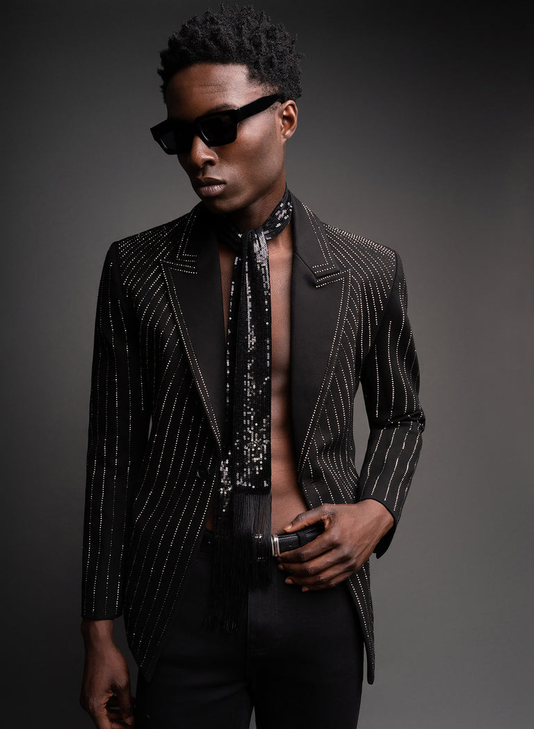 Black Sequin Tassel Scarf