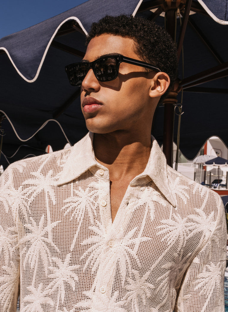 Off-White Palm Embroidery Crochet Long Sleeve Shirt