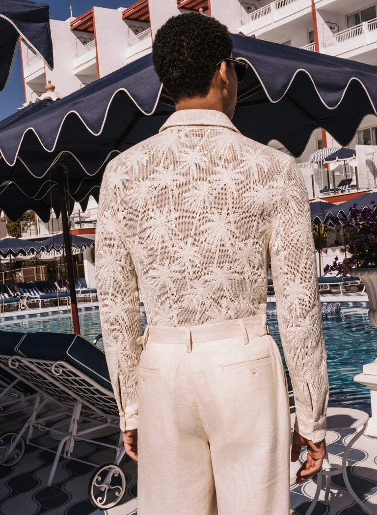 Off-White Palm Embroidery Crochet Long Sleeve Shirt