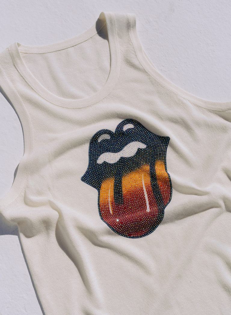 Phix X Rolling Stones White Knit Ombre Rhinestone Vest