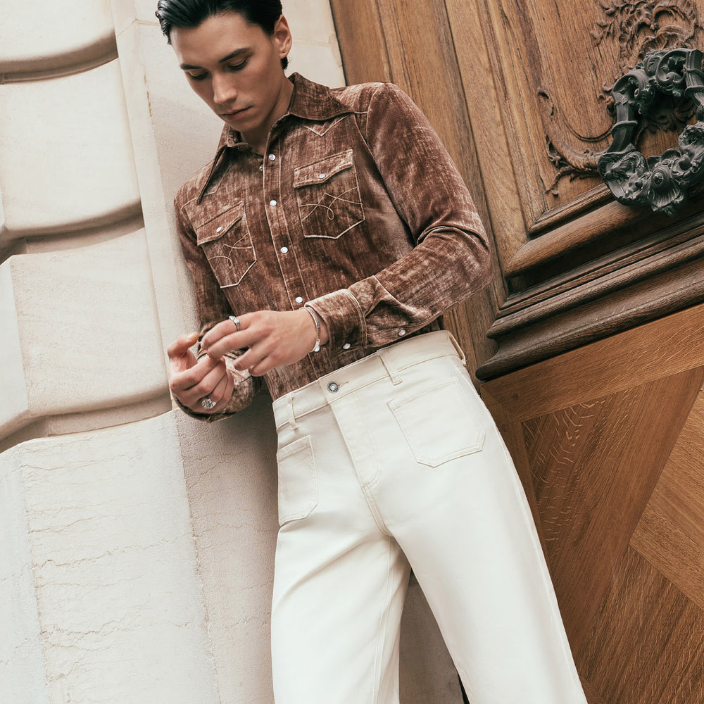 Off-White Front Pocket Wide Leg Denim Flare Jeans & Phix