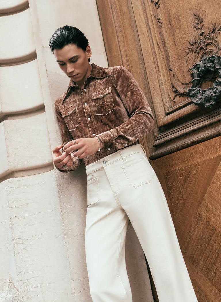 Off-White Front Pocket Wide Leg Denim Flare Jeans