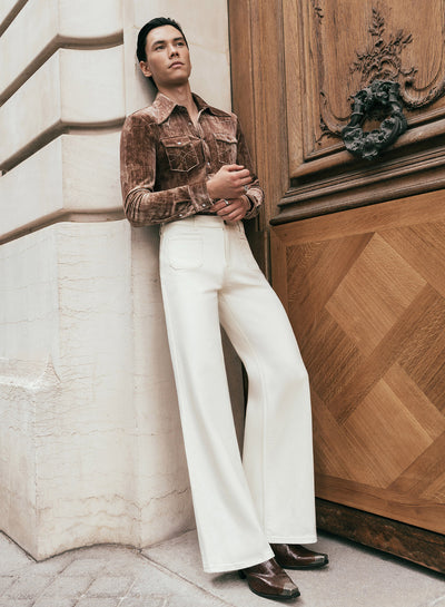 Off-White Front Pocket Wide Leg Denim Flare Jeans