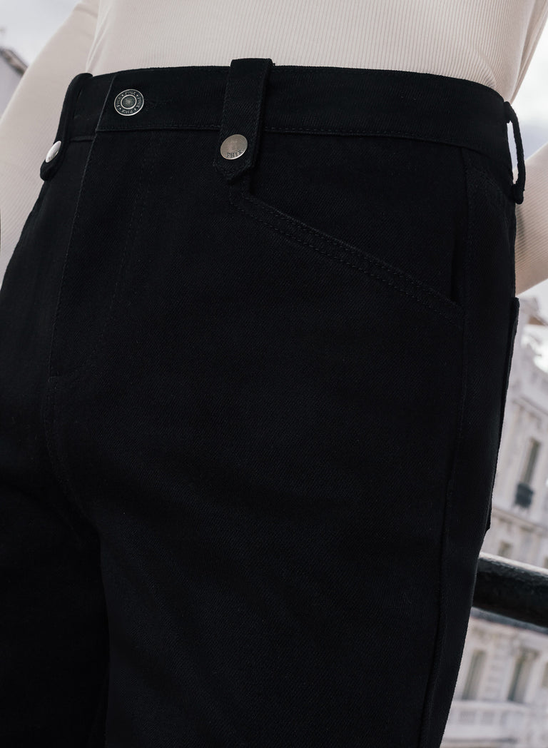 Black Pin Belt Denim Flare Jeans