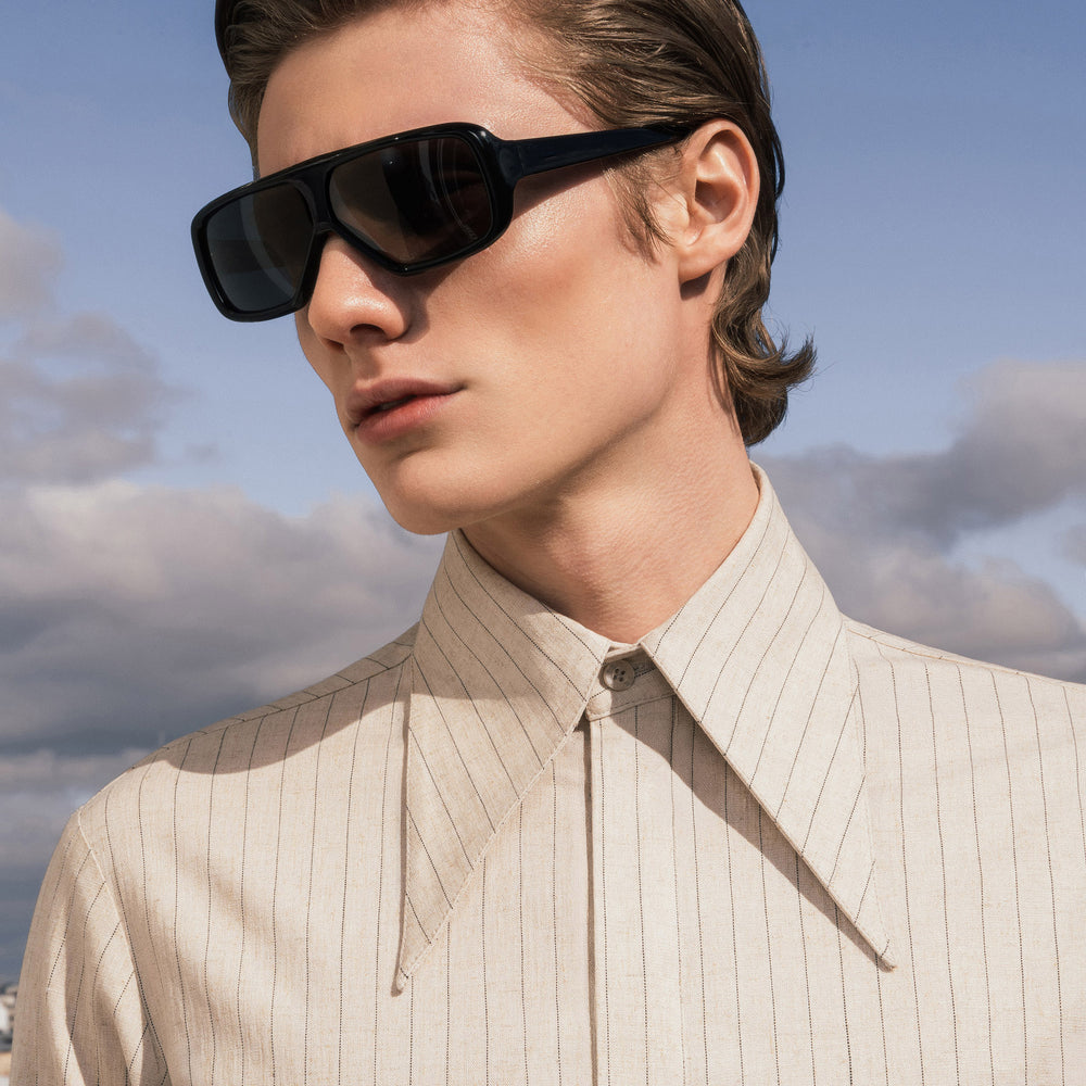Ivory Linen Pinstripe Dagger Collar Shirt & Phix