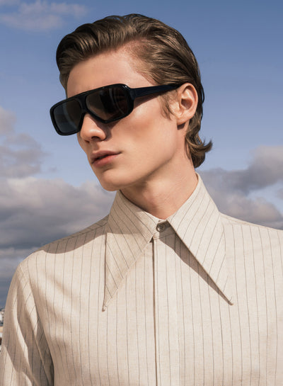 Ivory Pure Linen Pinstripe Dagger Collar Shirt