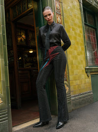 Phix X David Bowie Women's Black Rhinestone Lightning Bolt Flared Jeans