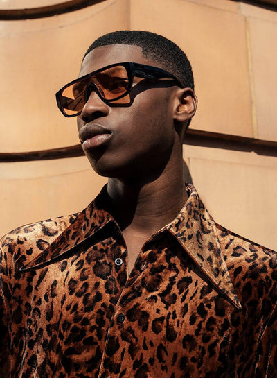 Rust Leopard Dagger Collar Velvet Shirt