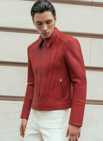 Phix x Rolling Stones Red Leather Panel Suede Tongue Jacket