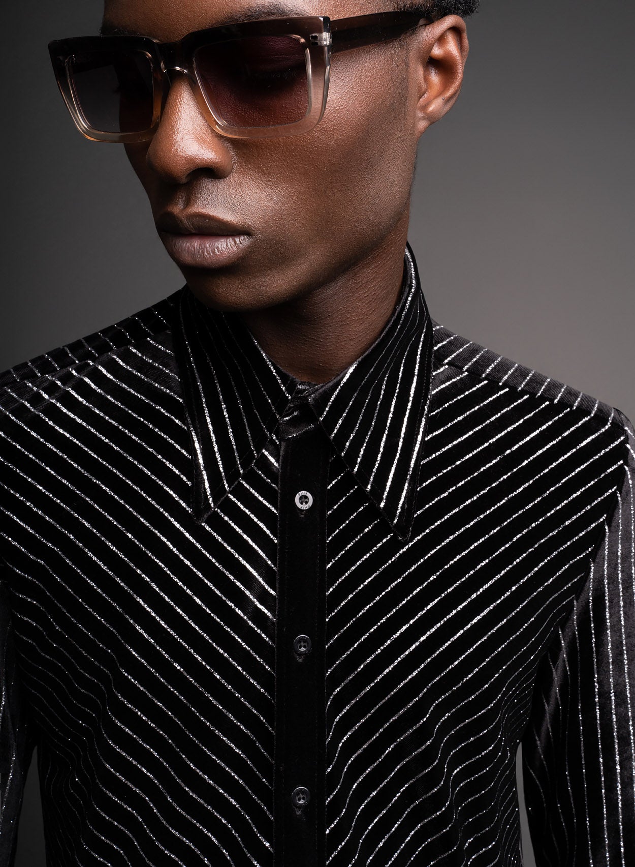Black Velvet Metallic Silver Pin Stripe Shirt Phix Black Velvet Metallic Silver Pin Stripe Shirt Phix