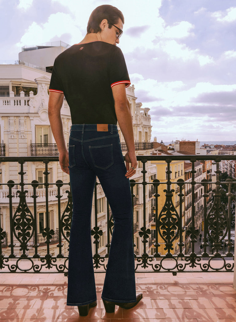 Navy Bell Bottom Skinny Denim Flared Jeans